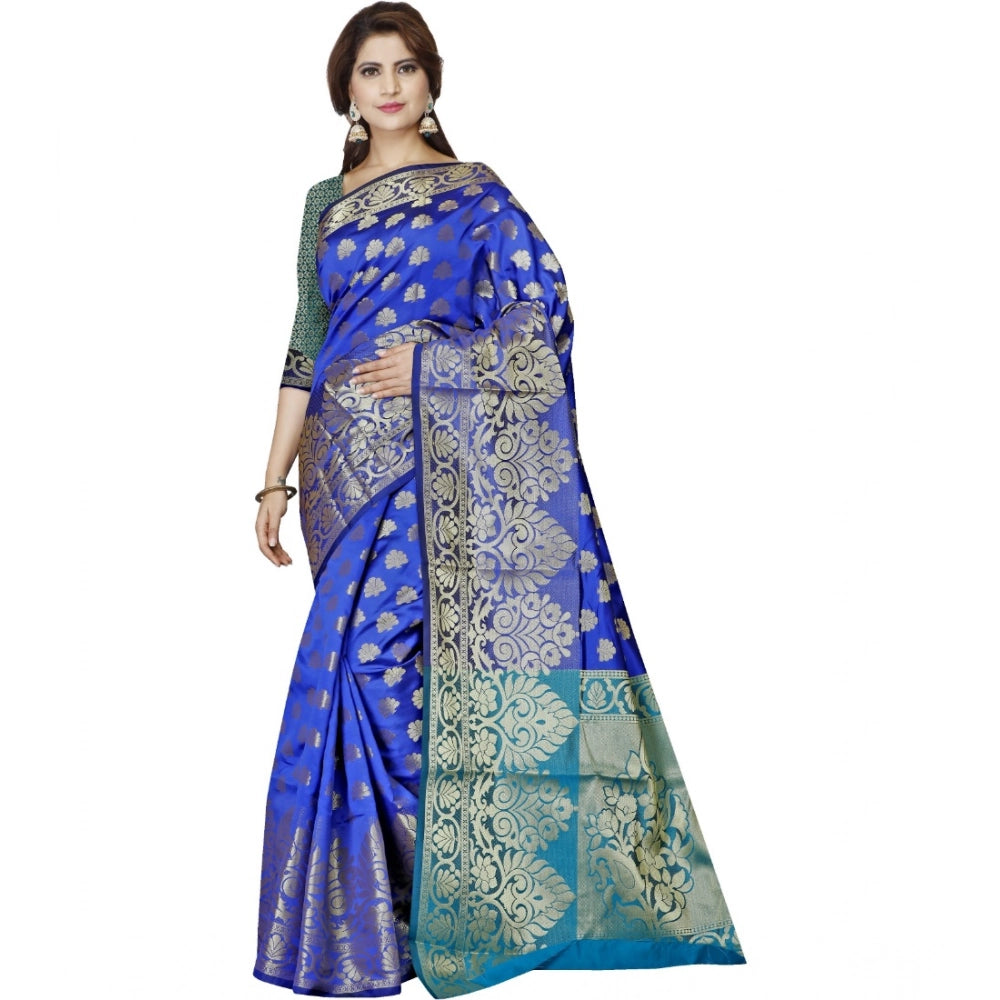 Generic Women's Jacquard Woven Saree With Unstitched Blouse 5.5Mtr (Dark Blue) Main image