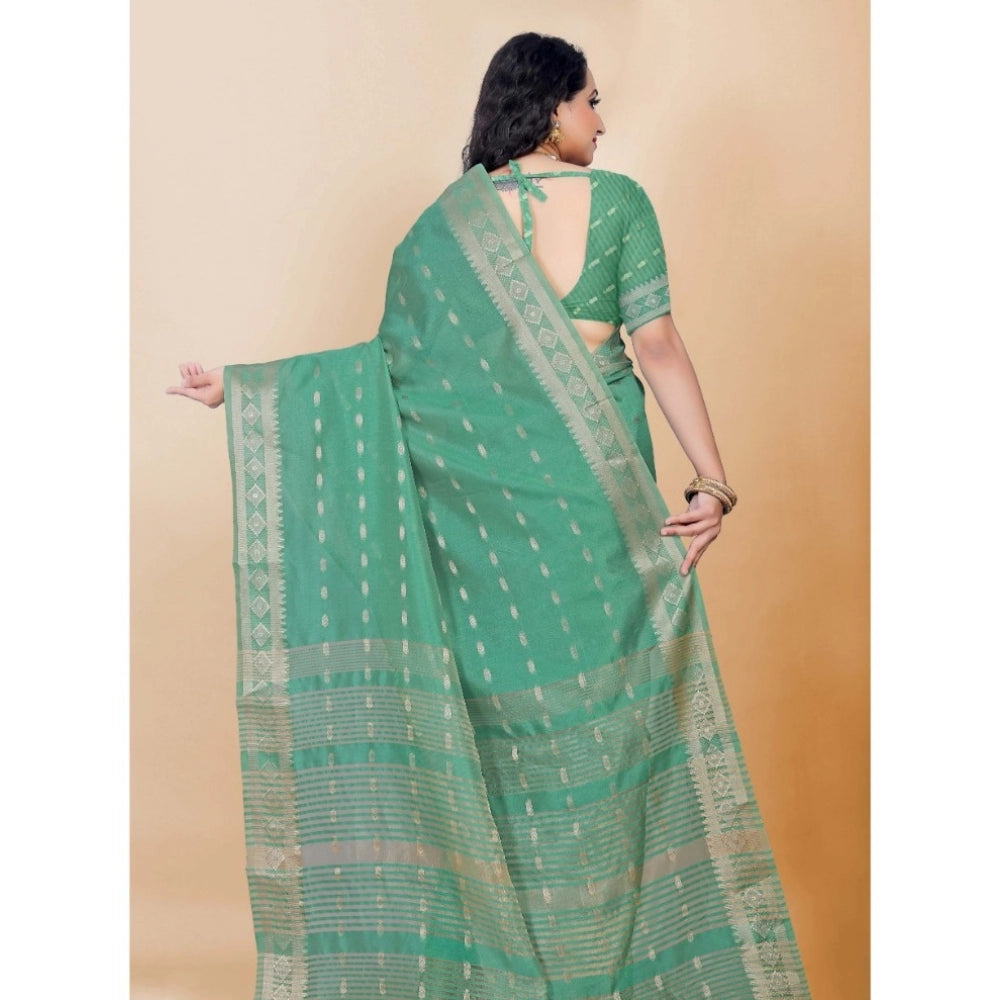 Generic Women's Silk Blend Woven Saree With Unstitched Blouse 5.5Mtr (Dark Green) Secondary image