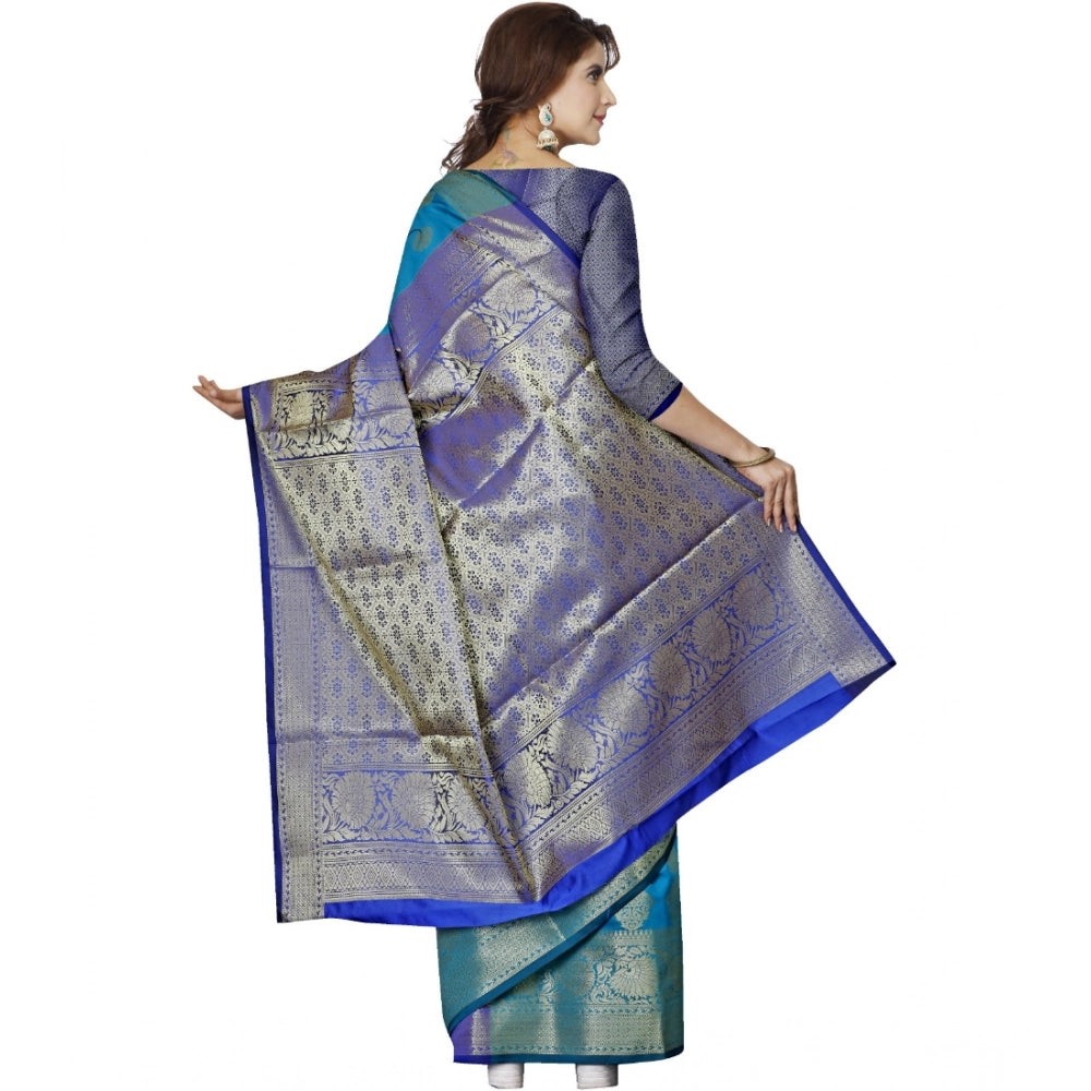 Generic Women's Jacquard Woven Saree With Unstitched Blouse 5.5Mtr (Green-Blue) Secondary image