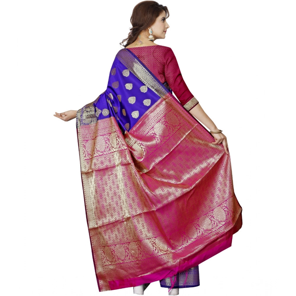 Generic Women's Jacquard Woven Saree With Unstitched Blouse 5.5Mtr (Dark Blue) Secondary image