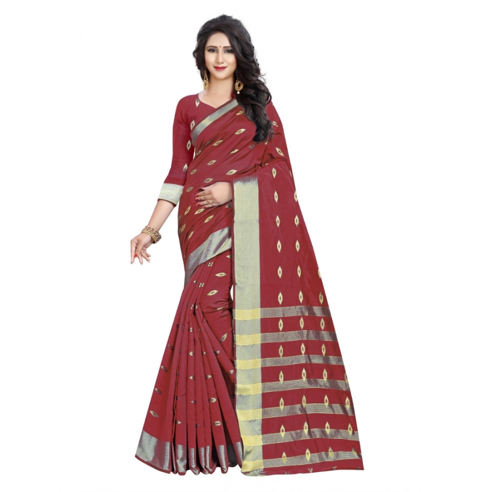 Generic Women's Silk Blend Woven Saree With Unstitched Blouse 5.5Mtr (Red) Main image
