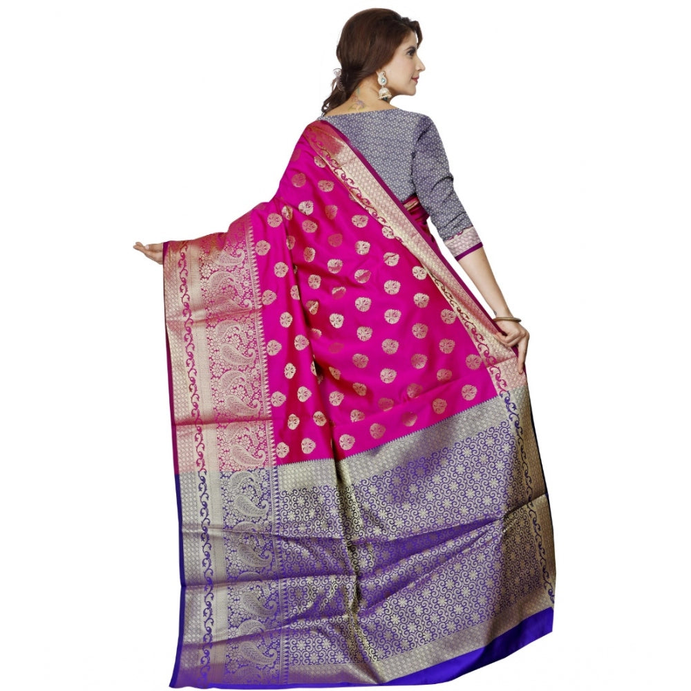 Generic Women's Jacquard Woven Saree With Unstitched Blouse 5.5Mtr (Magenta) Secondary image