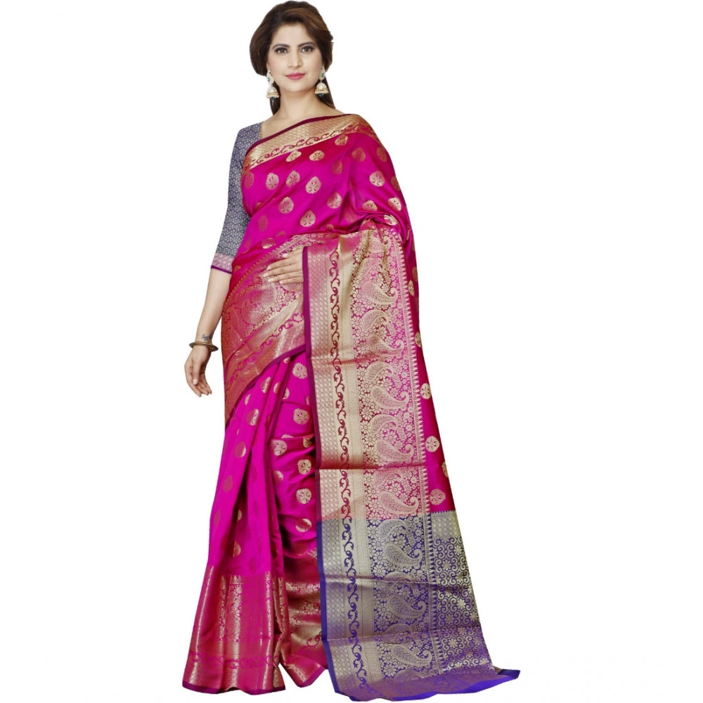 Generic Women's Jacquard Woven Saree With Unstitched Blouse 5.5Mtr (Magenta) Main image