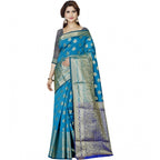 Generic Women's Jacquard Woven Saree With Unstitched Blouse 5.5Mtr (Blue)