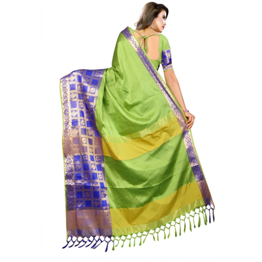 Generic Women's Jacquard Woven Saree With Unstitched Blouse 5.5Mtr (Green) Secondary image