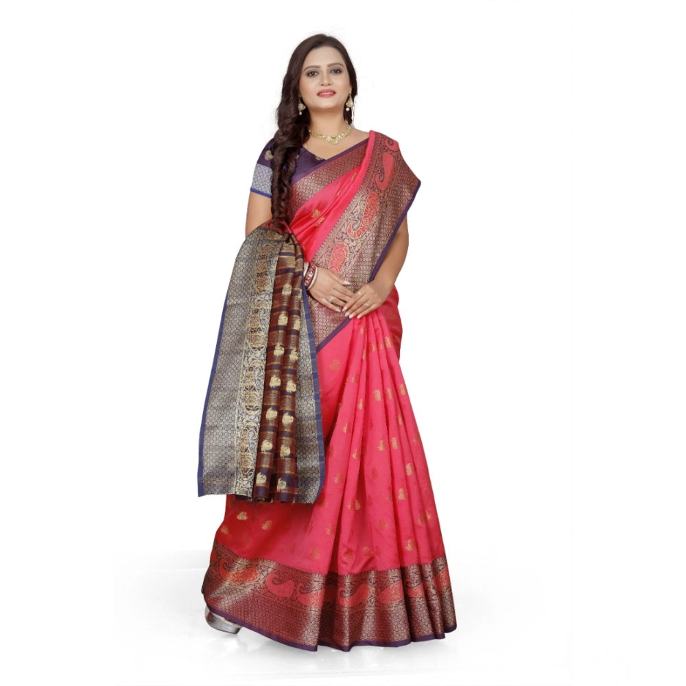 Generic Women's Jacquard Woven Saree With Unstitched Blouse 5.5Mtr (Multicolor) Secondary image