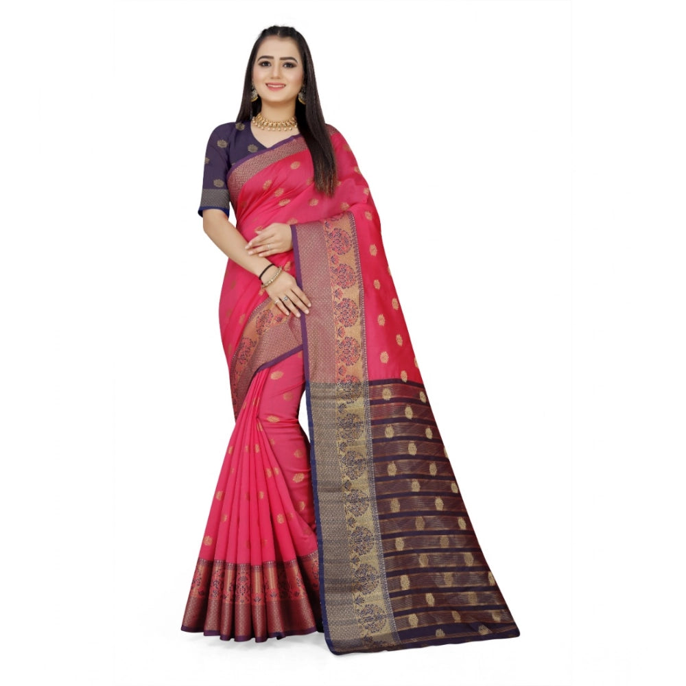 Generic Women's Jacquard Woven Saree With Unstitched Blouse 5.5Mtr (Multicolor) Main image