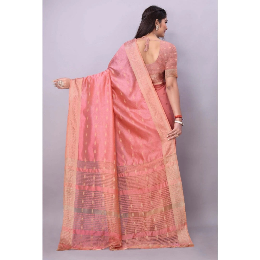 Generic Women's Silk Blend Woven Saree With Unstitched Blouse 5.5Mtr (Pink) Secondary image