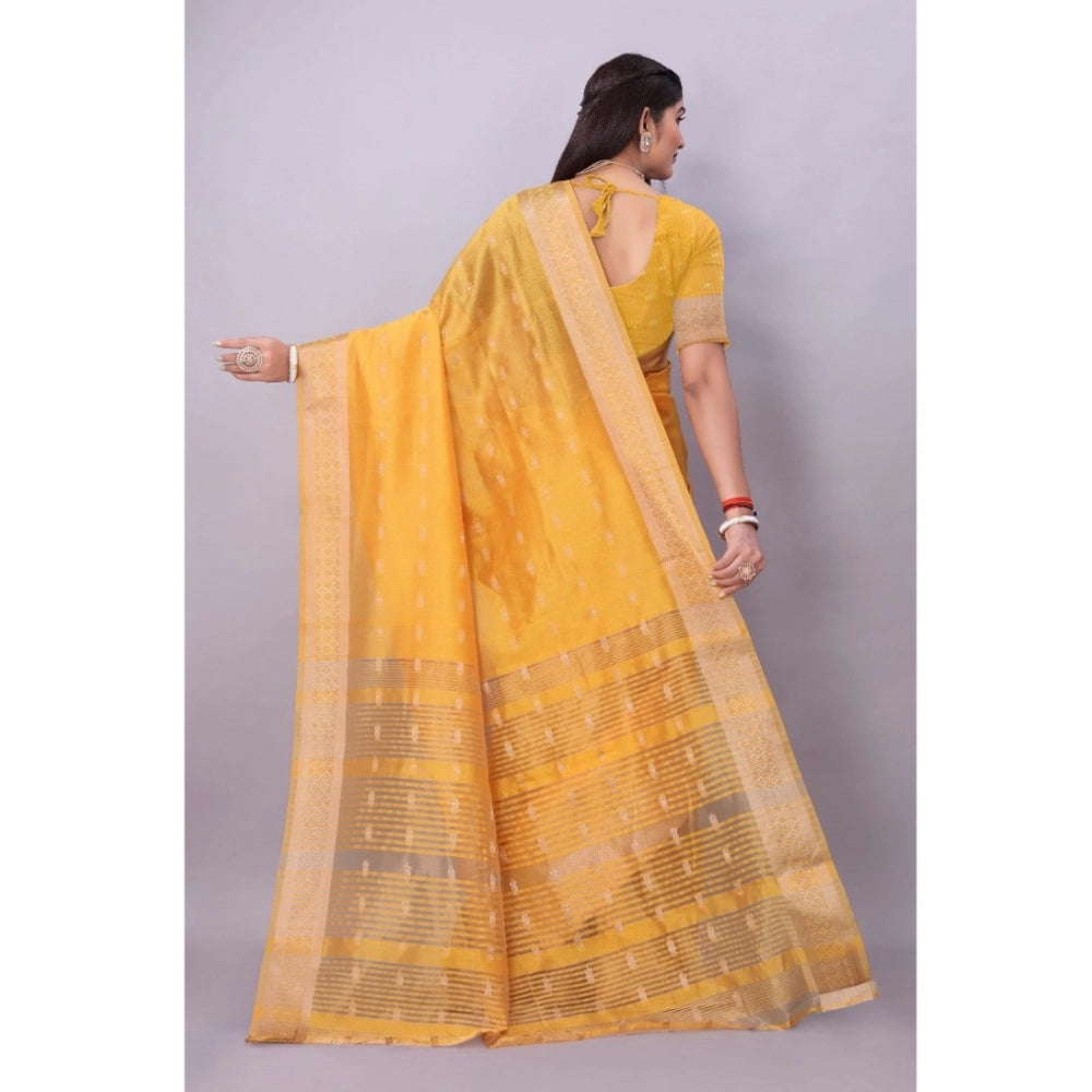 Generic Women's Silk Blend Woven Saree With Unstitched Blouse 5.5Mtr (Yellow) Secondary image