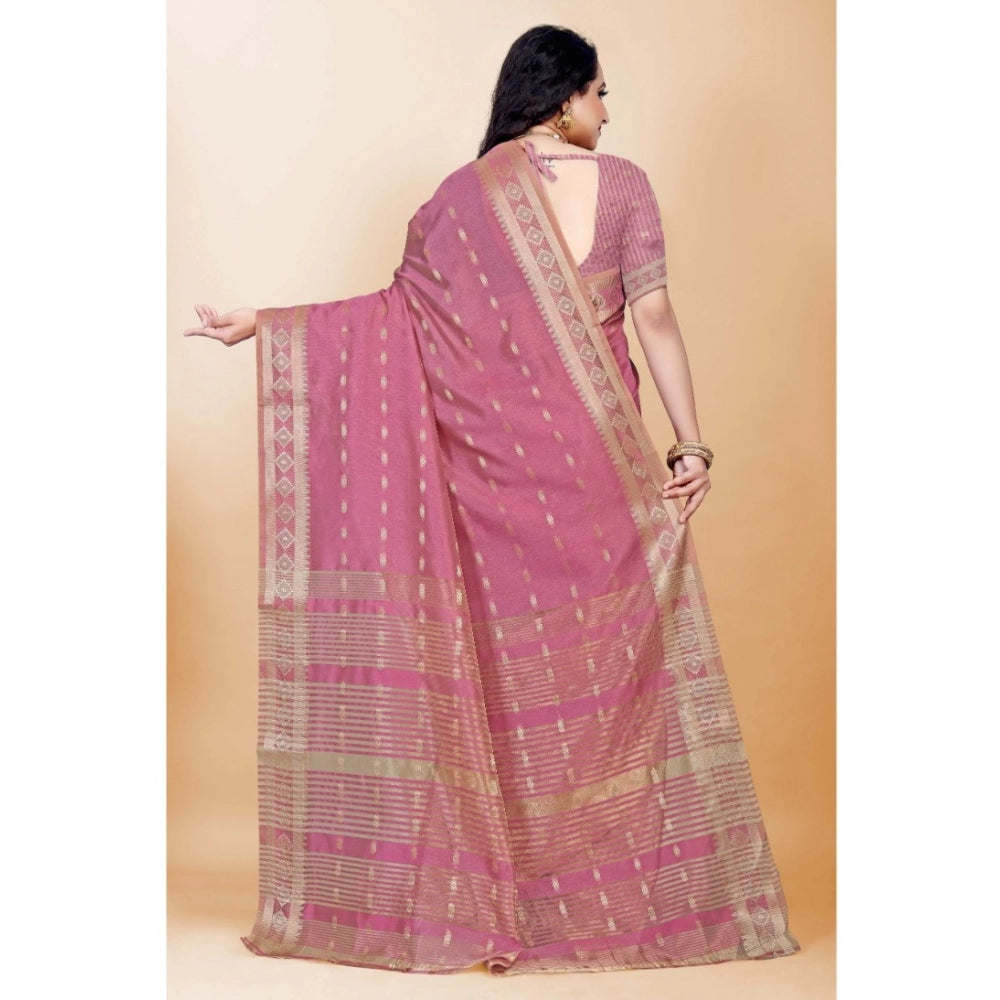 Generic Women's Silk Blend Woven Saree With Unstitched Blouse 5.5Mtr (Pink) Secondary image