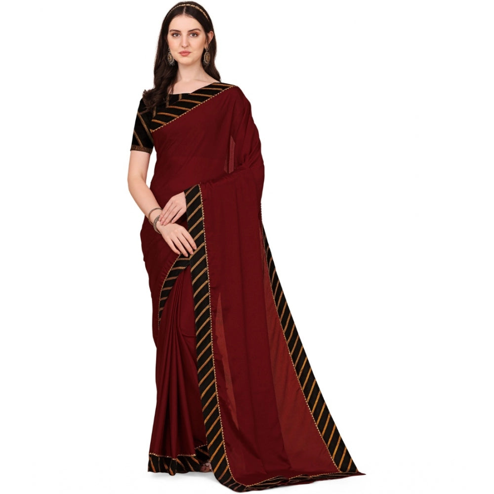 Generic Women's Chiffon Self Design Saree With Unstitched Blouse 5.5Mtr (Red) Main image