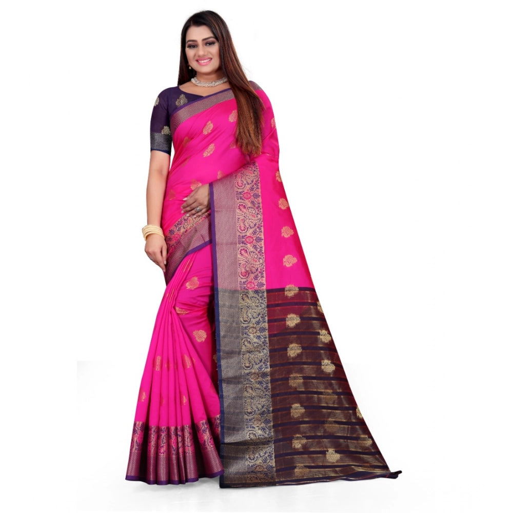 Generic Women's Silk Blend Woven Saree With Unstitched Blouse 5.5Mtr (Pink) Main image