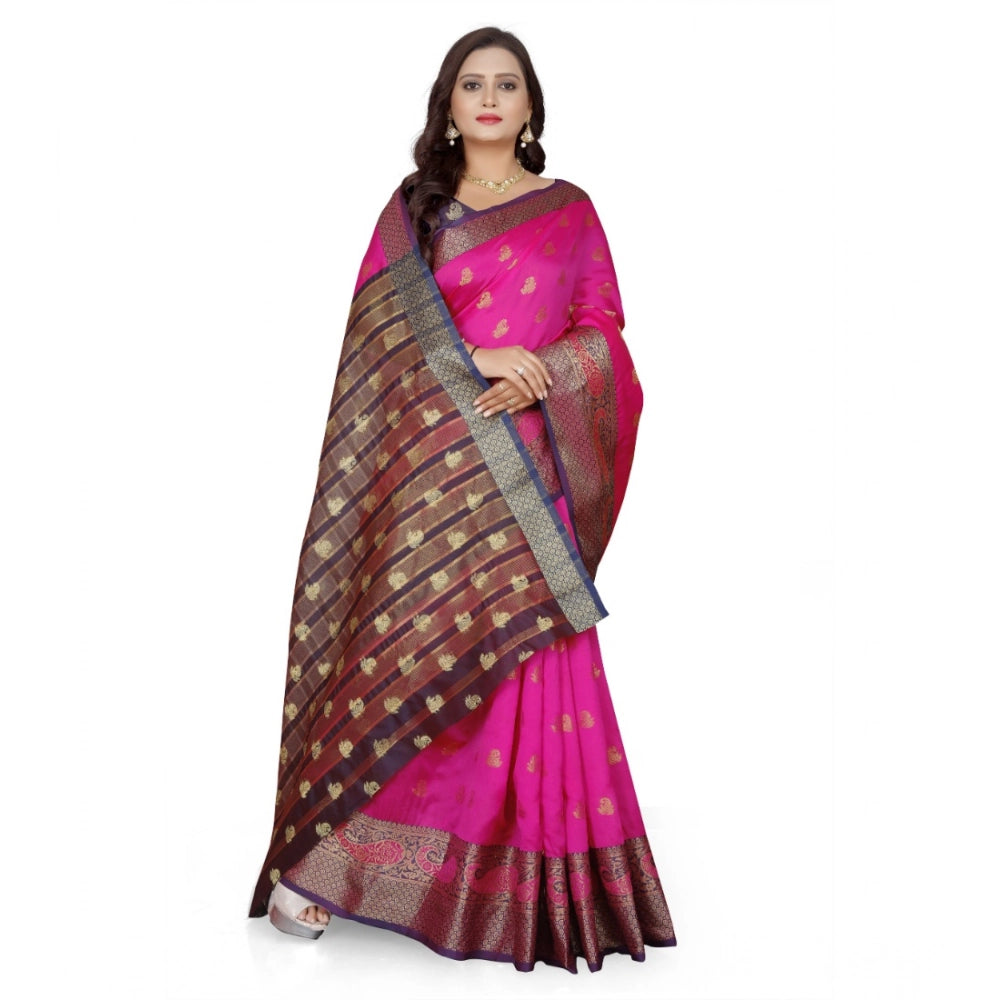 Generic Women's Jacquard Woven Saree With Unstitched Blouse 5.5Mtr (Pink) Secondary image