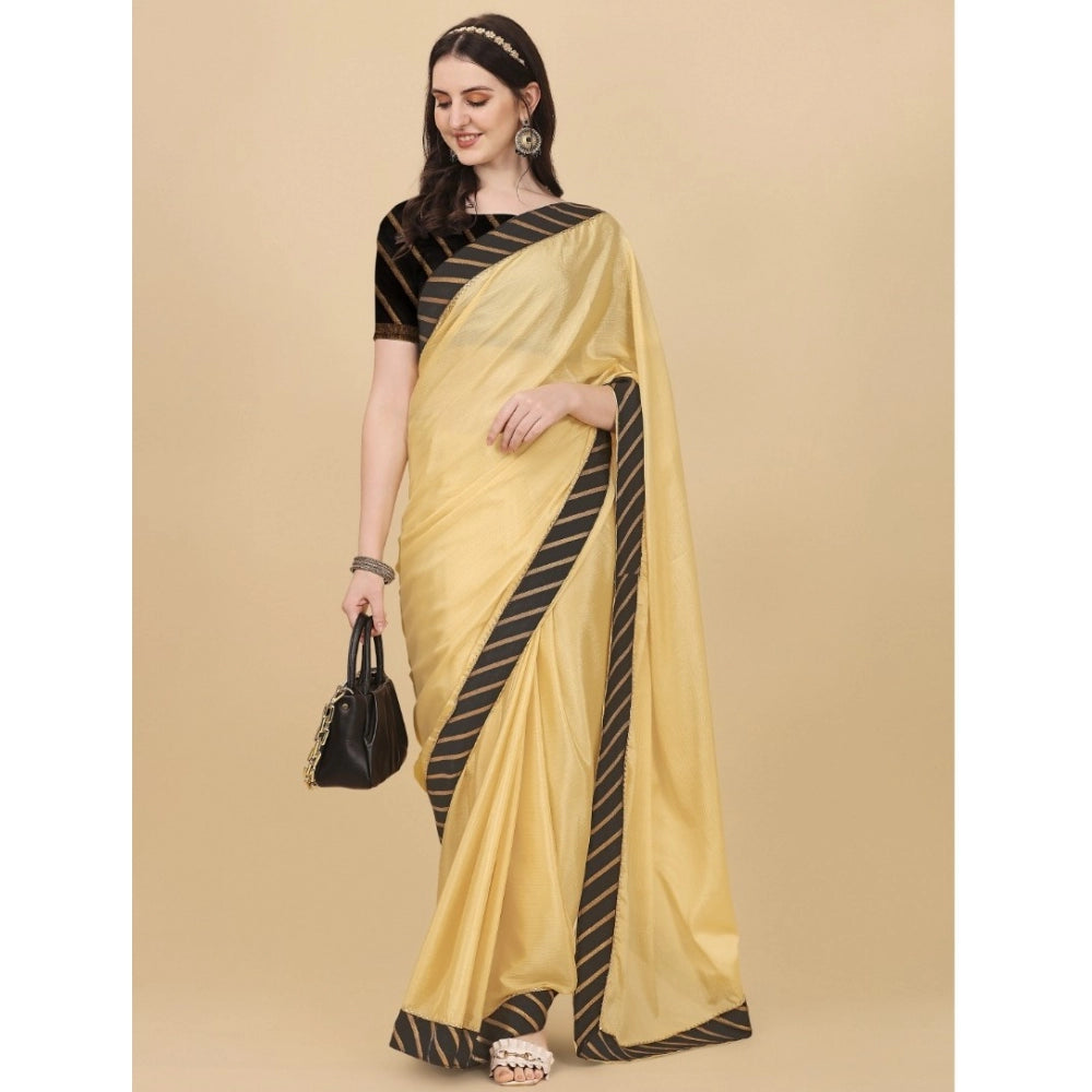 Generic Women's Chiffon Self Design Saree With Unstitched Blouse 5.5Mtr (Yellow) Secondary image