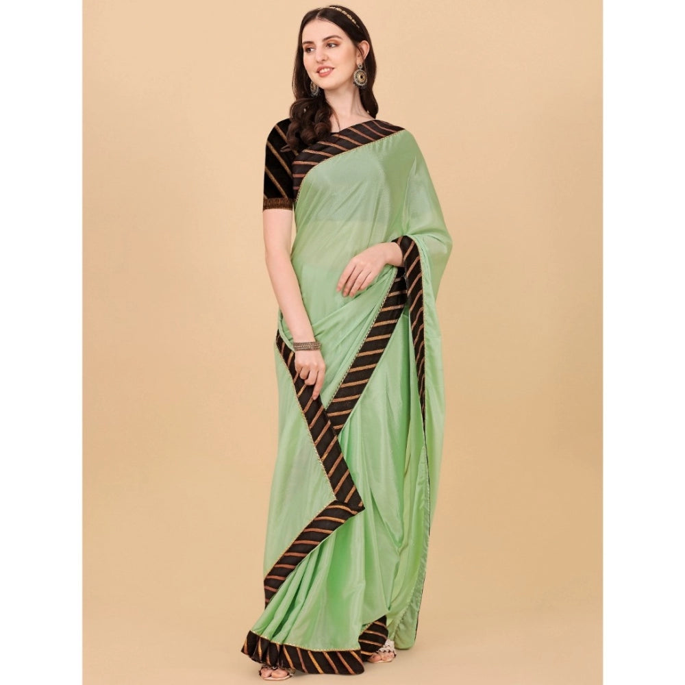 Generic Women's Chiffon Self Design Saree With Unstitched Blouse 5.5Mtr (Light Green) Secondary image
