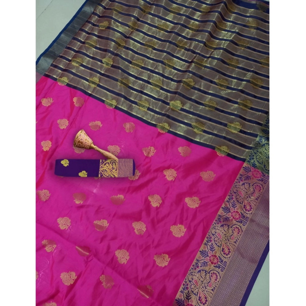 Generic Women's Silk Blend Woven Saree With Unstitched Blouse 5.5Mtr (Pink) Secondary image