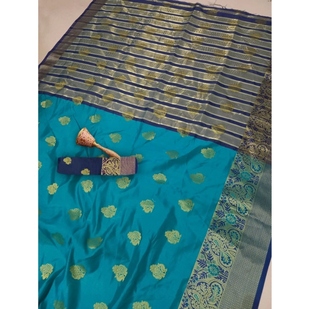 Generic Women's Silk Blend Woven Saree With Unstitched Blouse 5.5Mtr (Green) Secondary image
