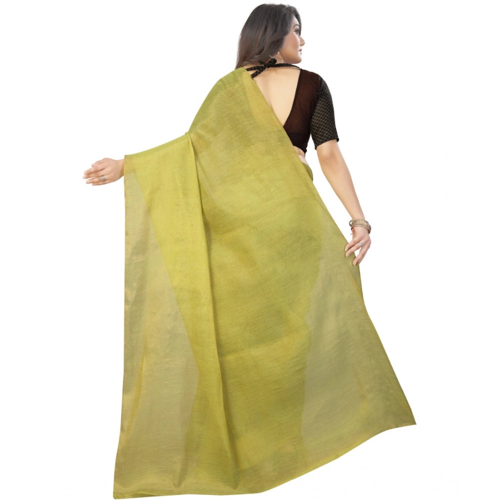 Generic Women's Cotton Silk Self Design Saree With Unstitched Blouse 5.5Mtr (Light Green) Secondary image