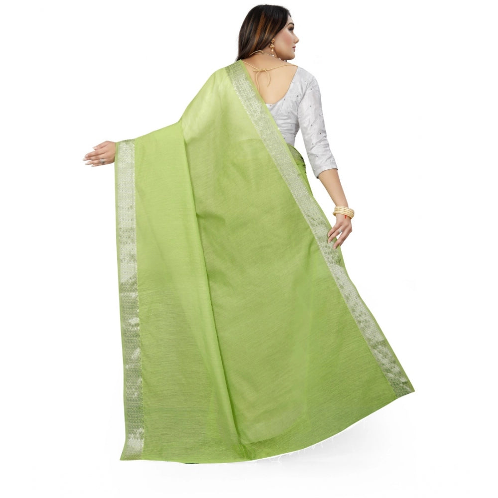 Generic Women's Cotton Silk Self Design Saree With Unstitched Blouse 5.5Mtr (Green) Secondary image