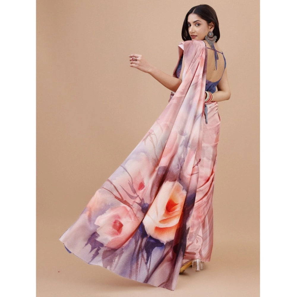 Generic Women's Crepe Digital Print Saree With Unstitched Blouse 5.5Mtr (Multicolor) Secondary image