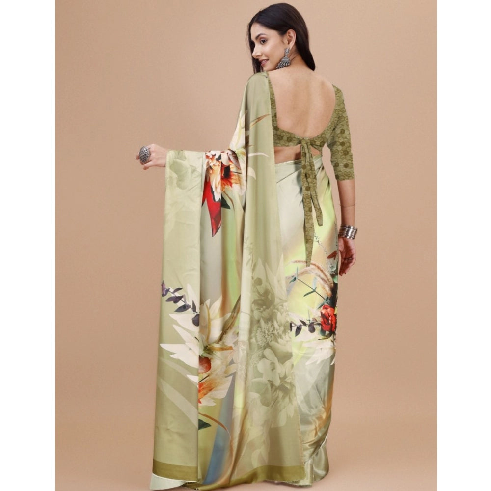 Generic Women's Crepe Digital Print Saree With Unstitched Blouse 5.5Mtr (Multicolor) Secondary image