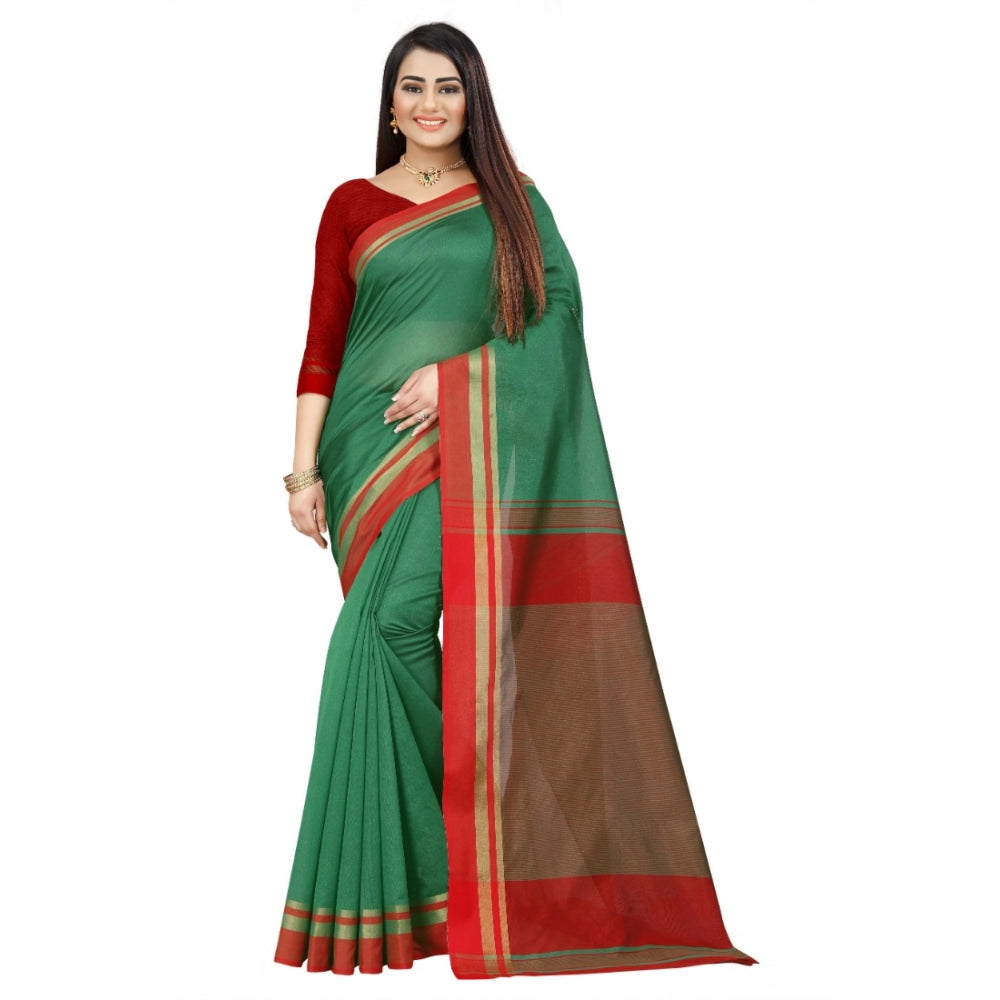 Generic Women's Silk Blend Woven Saree With Unstitched Blouse 5.5Mtr (Green) Main image