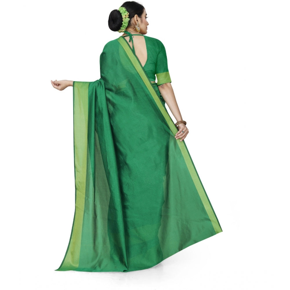 Generic Women's Cotton Silk Self Design Saree With Unstitched Blouse 5.5Mtr (Green) Secondary image