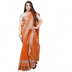 Generic Women's Cotton Silk Embroidered Saree With Unstitched Blouse 5.5Mtr (Orange)