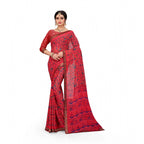 Generic Women's Georgette Floral Print Saree With Unstitched Blouse 5.5Mtr (Red)