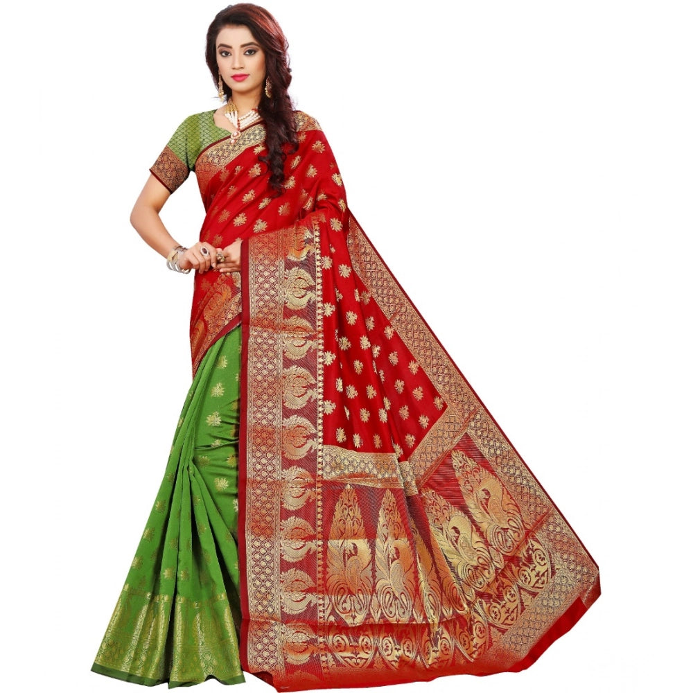 Generic Women's Jacquard Woven Saree With Unstitched Blouse 5.5Mtr (Red) Main image