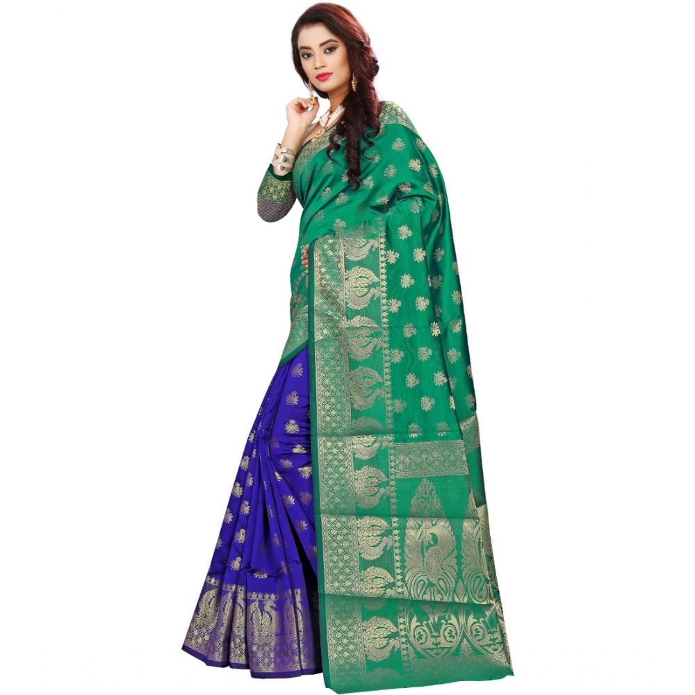 Generic Women's Jacquard Woven Saree With Unstitched Blouse 5.5Mtr (Green) Secondary image