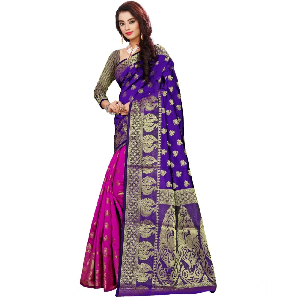 Generic Women's Jacquard Woven Saree With Unstitched Blouse 5.5Mtr (Purple) Secondary image