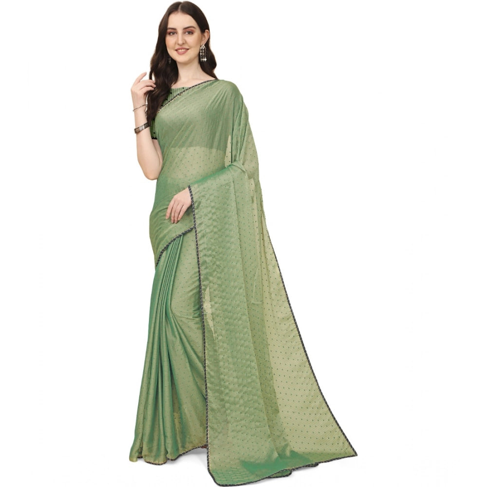 Generic Women's Silk Blend Embellished Saree With Unstitched Blouse 5.5Mtr (Light Green) Main image