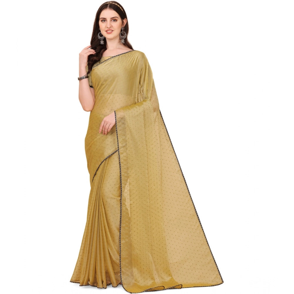Generic Women's Silk Blend Embellished Saree With Unstitched Blouse 5.5Mtr (Cream) Main image