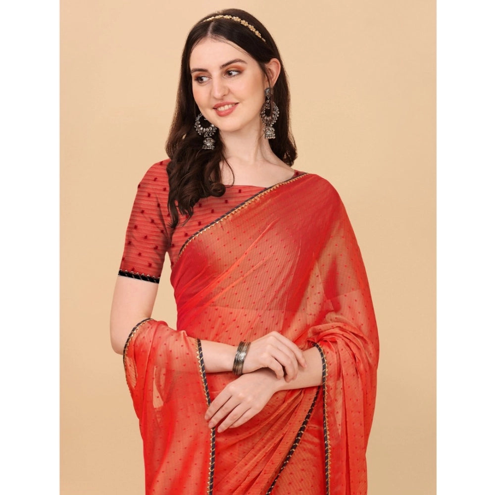 Generic Women's Silk Blend Embellished Saree With Unstitched Blouse 5.5Mtr (Red) Secondary image