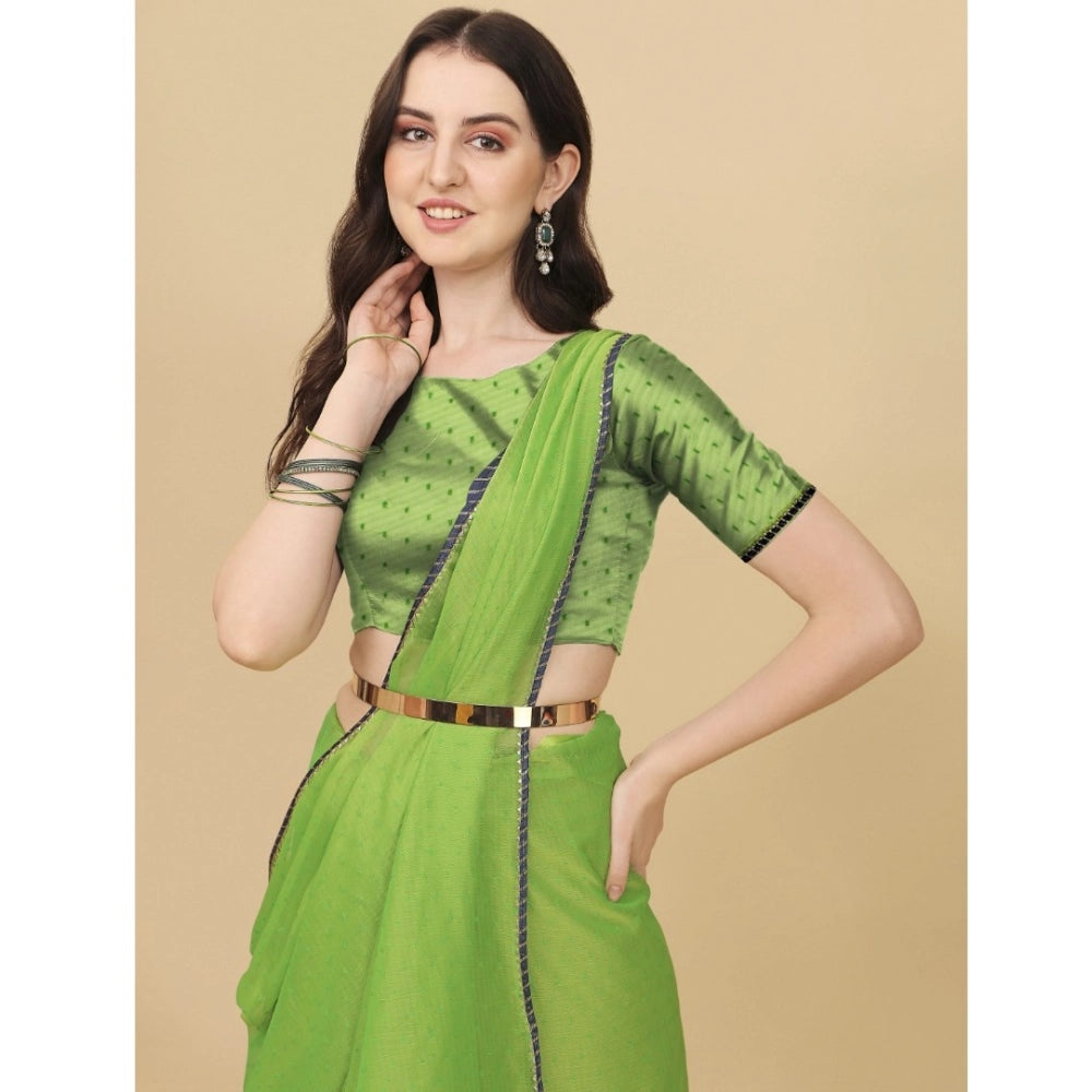 Generic Women's Silk Blend Embellished Saree With Unstitched Blouse 5.5Mtr (Green) Secondary image