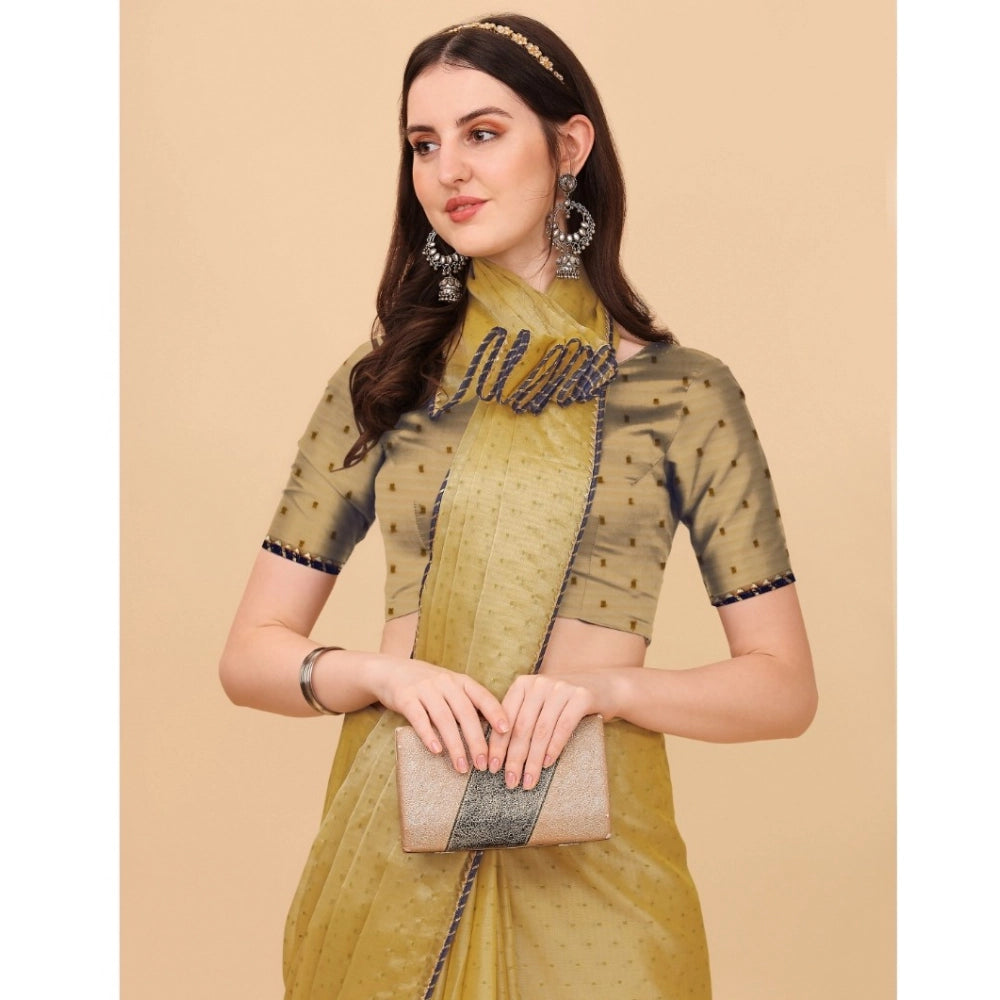Generic Women's Silk Blend Embellished Saree With Unstitched Blouse 5.5Mtr (Cream) Secondary image