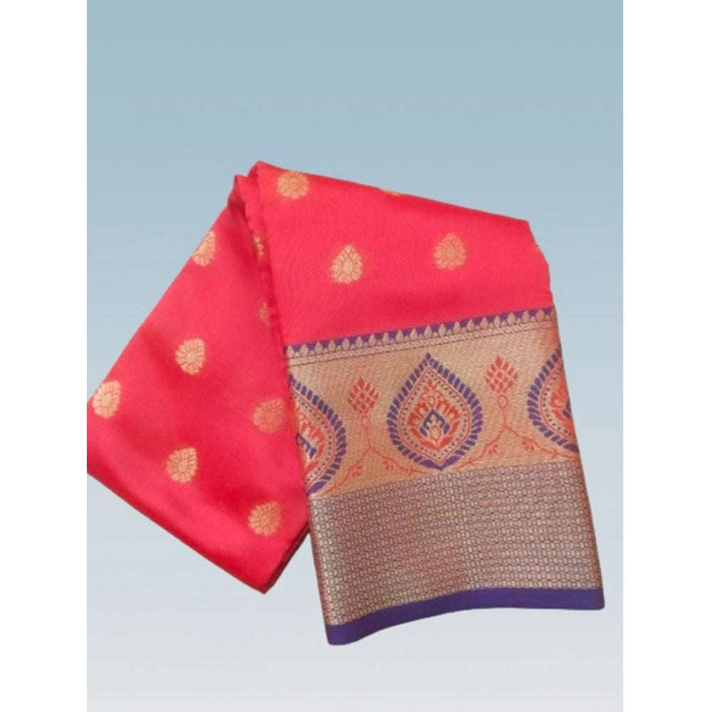 Generic Women's Silk Blend Woven Saree With Unstitched Blouse 5.5Mtr (Red) Secondary image