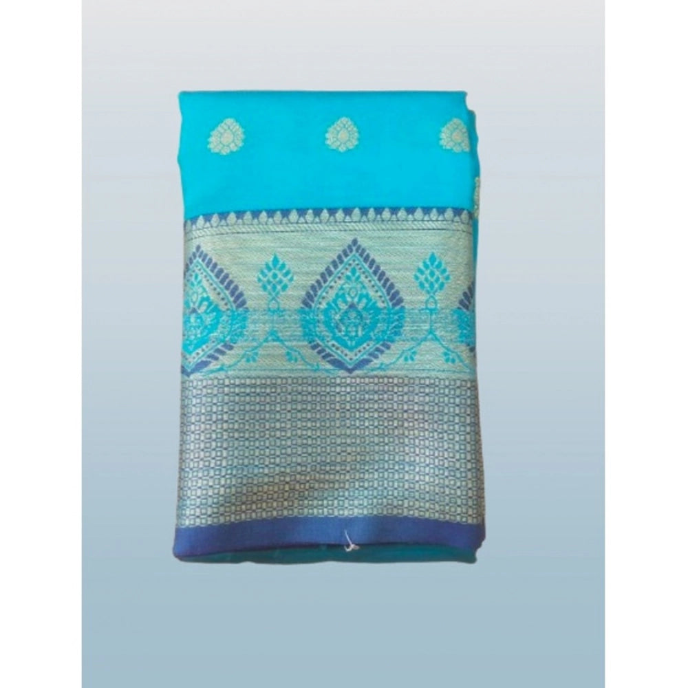 Generic Women's Silk Blend Woven Saree With Unstitched Blouse 5.5Mtr (Green-Multicolor) Secondary image