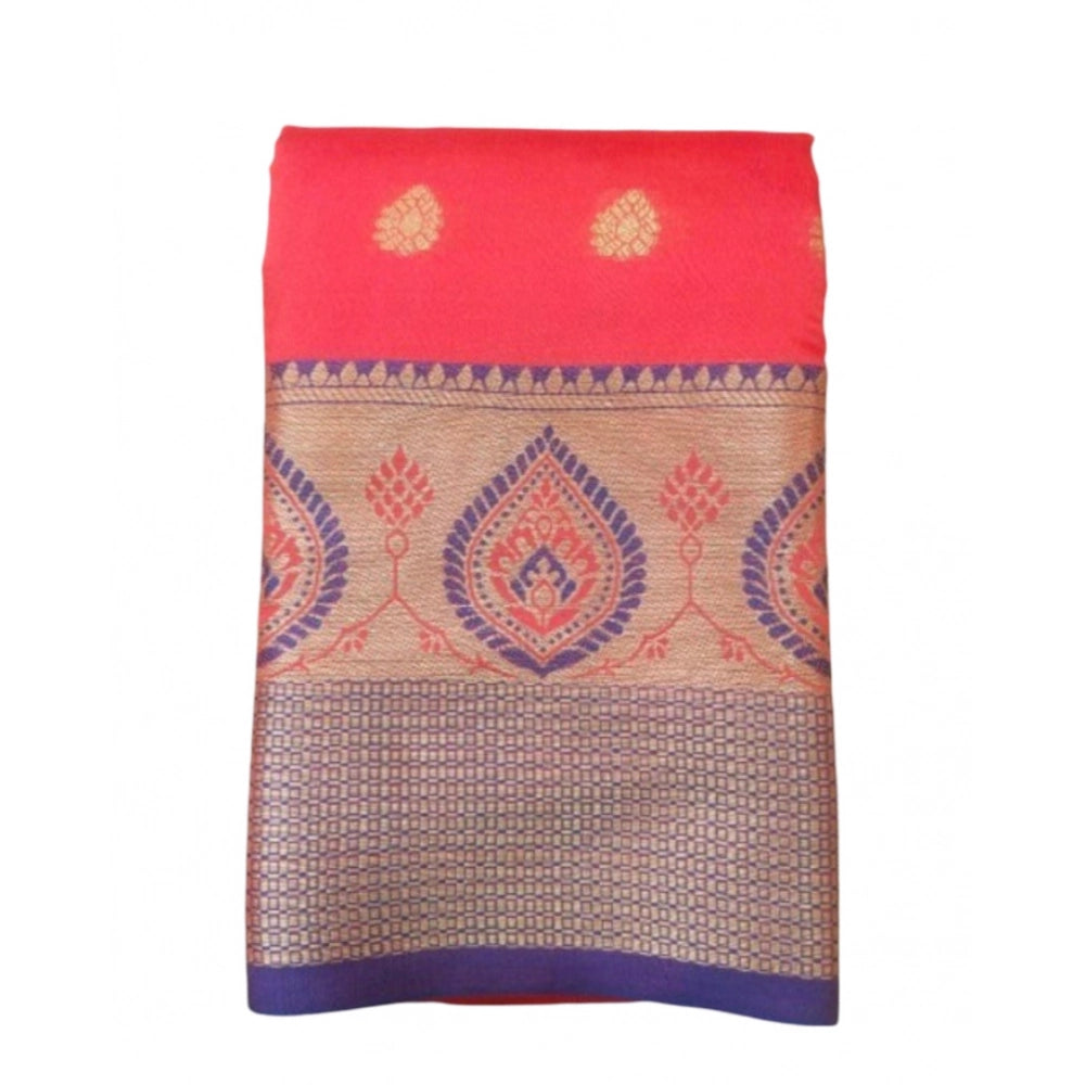 Generic Women's Silk Blend Woven Saree With Unstitched Blouse 5.5Mtr (Red) Main image