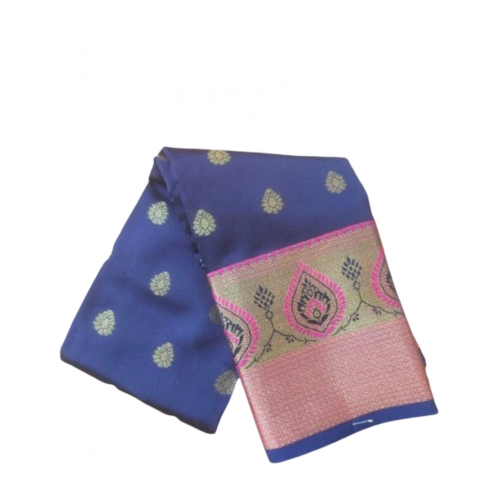 Generic Women's Silk Blend Woven Saree With Unstitched Blouse 5.5Mtr (Dark Blue) Main image