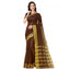 Generic Women's Cotton Silk Striped Saree With Unstitched Blouse 5.5Mtr (Brown)