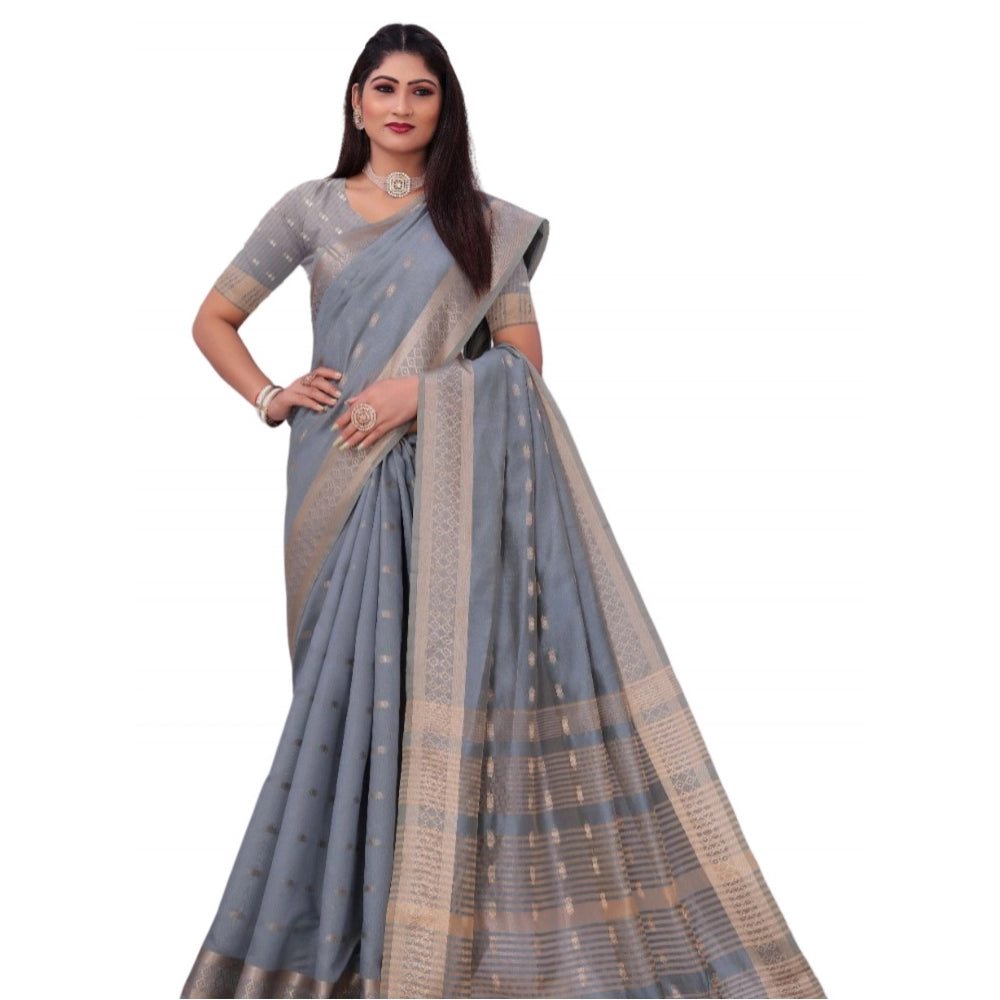 Generic Women's Silk Blend Woven Saree With Unstitched Blouse 5.5Mtr (Grey) Main image