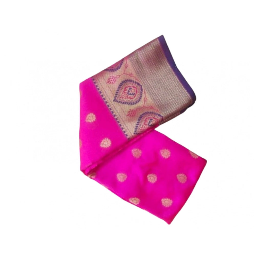 Generic Women's Silk Blend Woven Saree With Unstitched Blouse 5.5Mtr (Pink) Main image