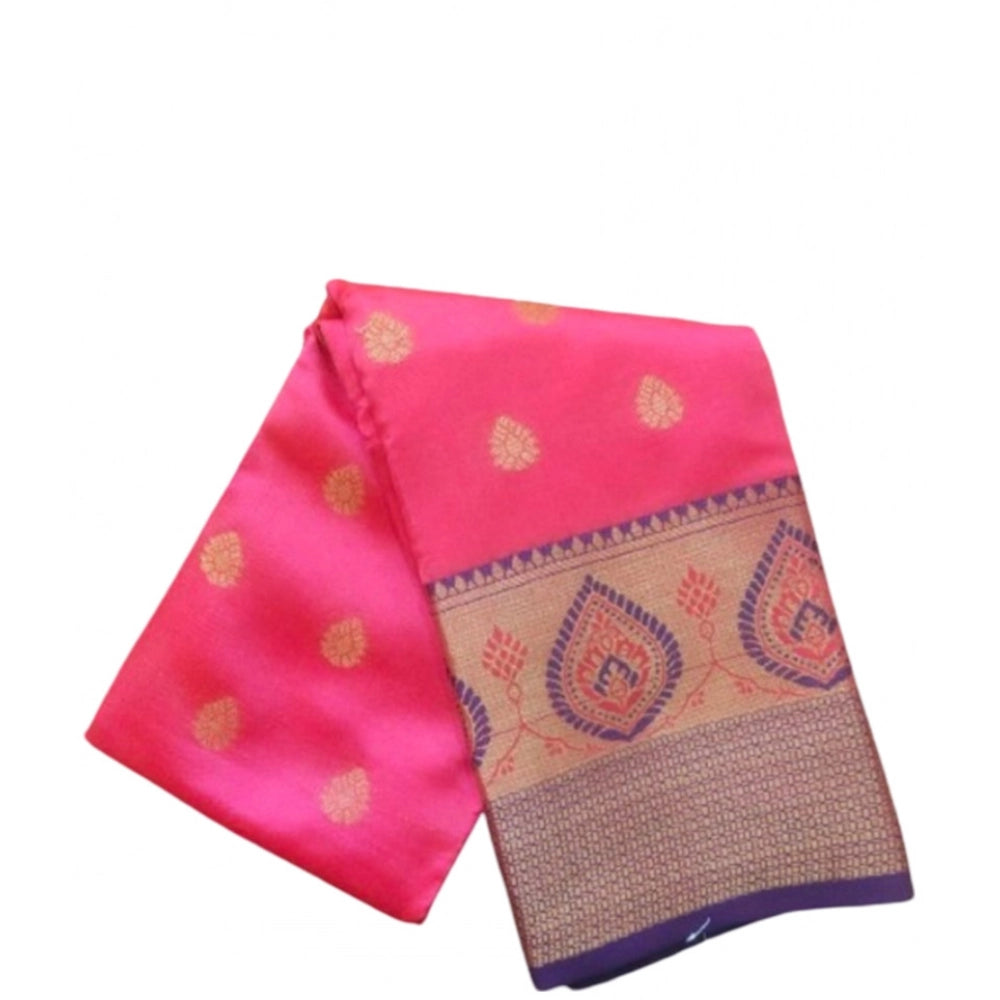 Generic Women's Silk Blend Woven Saree With Unstitched Blouse 5.5Mtr (Pink) Main image