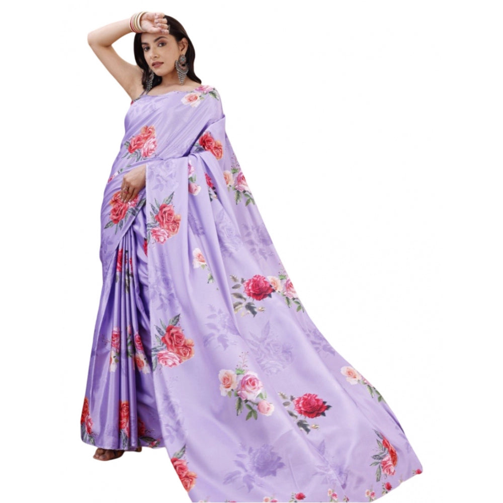 Generic Women's Crepe Digital Print Saree With Unstitched Blouse 5.5Mtr (Multicolor) Main image