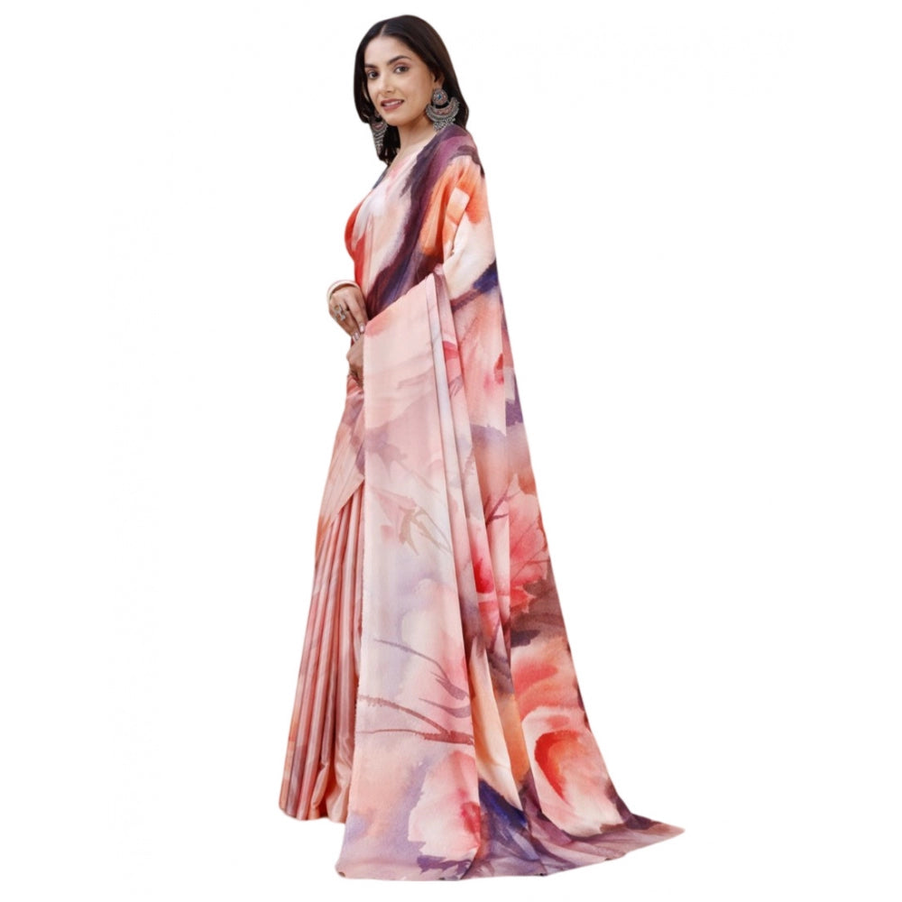 Generic Women's Crepe Digital Print Saree With Unstitched Blouse 5.5Mtr (Multicolor) Main image