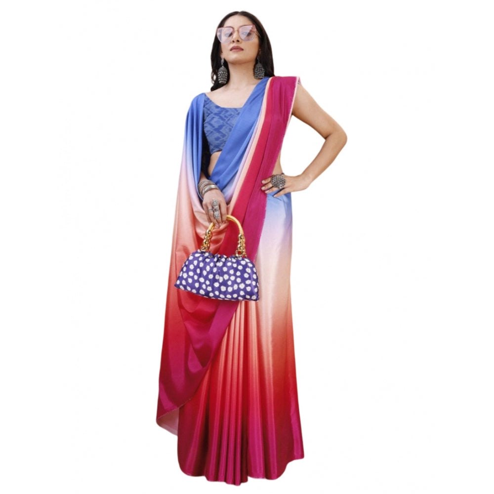 Generic Women's Crepe Digital Print Saree With Unstitched Blouse 5.5Mtr (Red) Main image