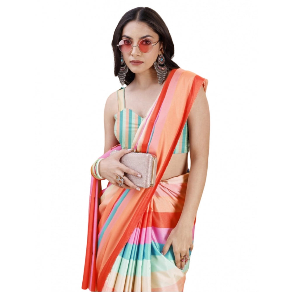 Generic Women's Crepe Digital Print Saree With Unstitched Blouse 5.5Mtr (Multicolor) Main image