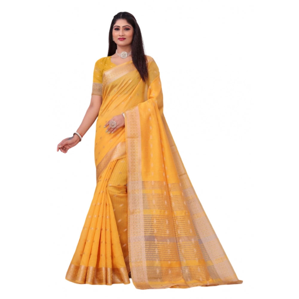 Generic Women's Silk Blend Woven Saree With Unstitched Blouse 5.5Mtr (Yellow) Main image